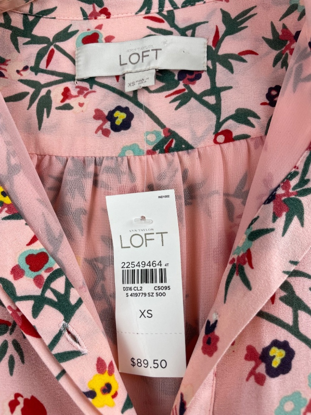 LOFT Pink Floral Ruffled Neck Shift Dress Flounce Hem XS - Picture 4 of 9